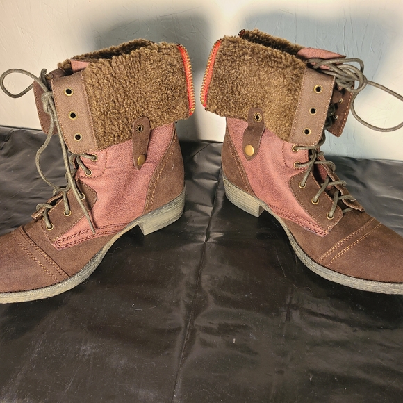 r.b.l.s. Brown Faux Fur Lined Lace-Up Combat Boots Women’s 8.5 - Picture 4 of 15